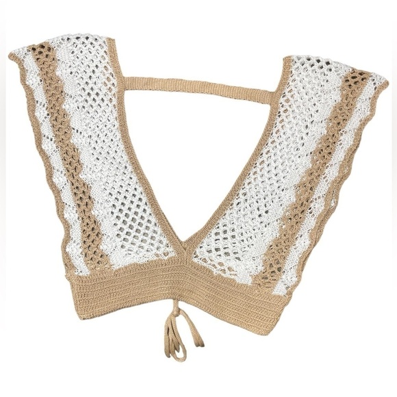 Womens Crochet Sleeveless Crop Top
White & Tan Khaki Size Small Beach Cover up - Picture 5 of 16